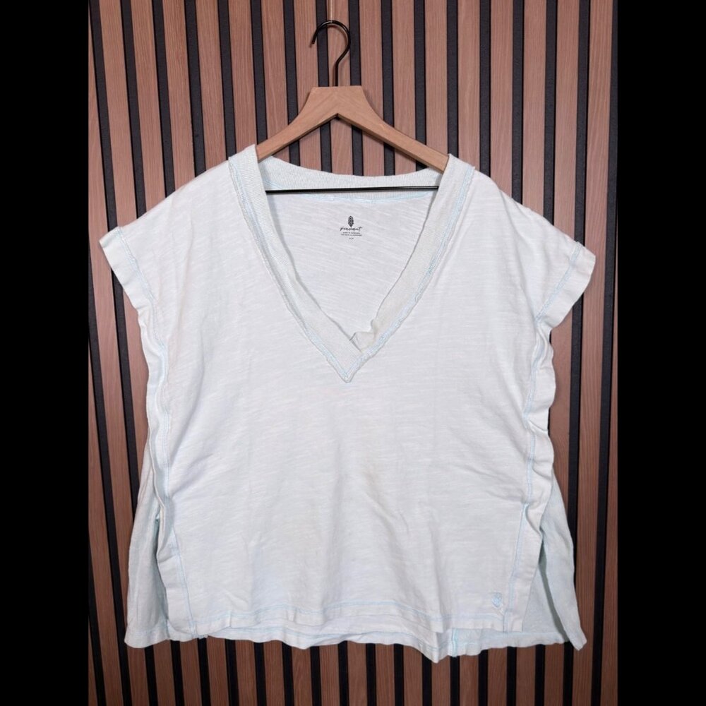 Free People Light Blue V-Neck Slub Tee